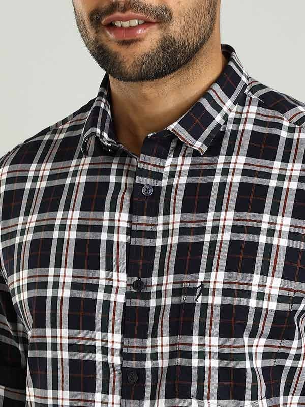 Indian Terrain Men's Regular Fit Full Sleeve Checkered Navy Shirt